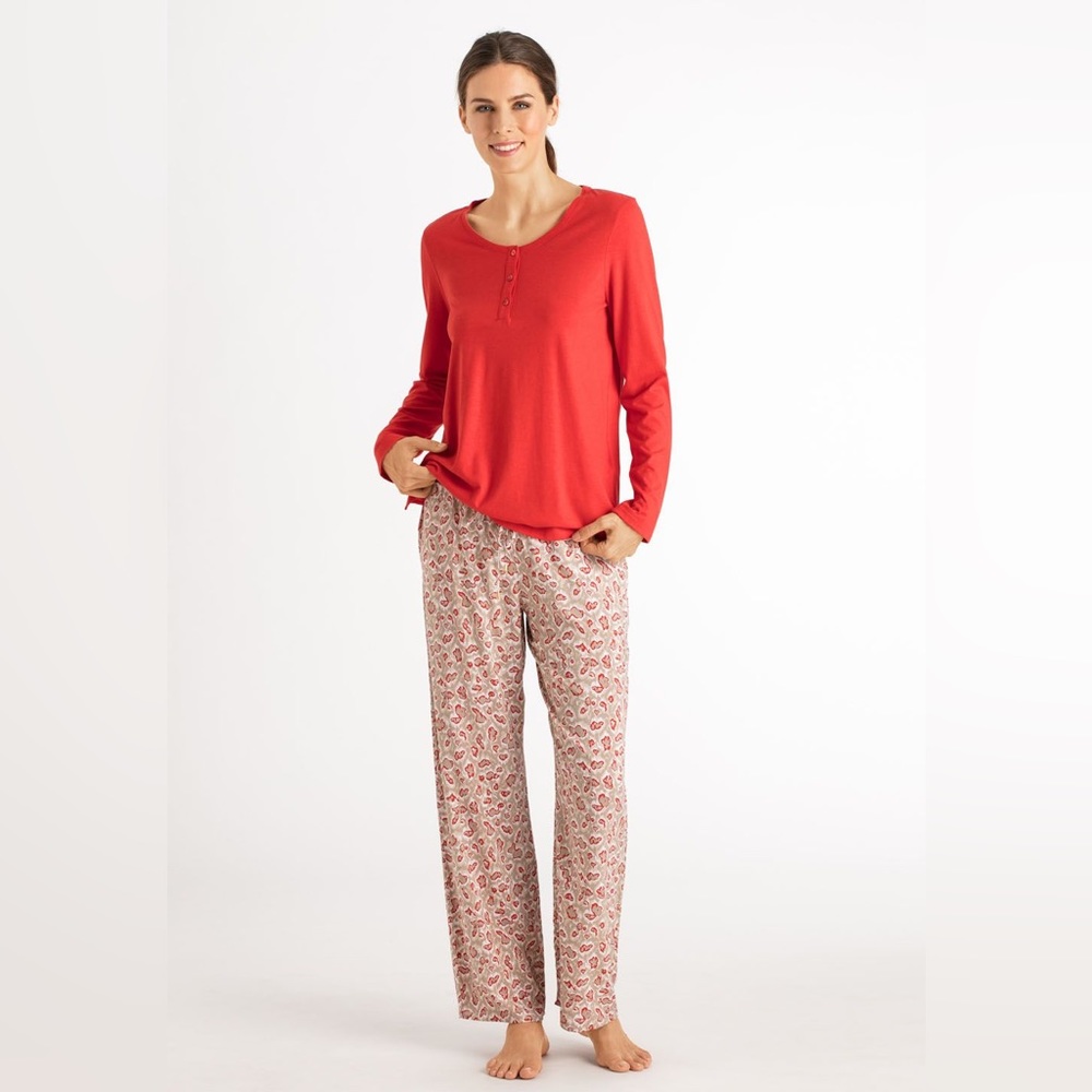 Hanro long sleeve sleep & longe Henley Top XS